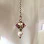 CHANEL CC Stud Dangle Earrings Pink Crystal Pearl GOLD Metal Chain NIB