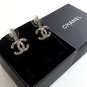 CHANEL Grey Crystal Stick CC Rhinestone Gold Earrings Authentic NIB