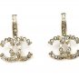 CHANEL Grey Crystal Stick CC Rhinestone Gold Earrings Authentic NIB