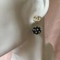 CHANEL Gold CC Stud White Pearl Black Ball Small Dangle Earrings NIB