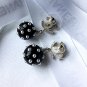 CHANEL Gold CC Stud White Pearl Black Ball Small Dangle Earrings NIB