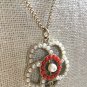 CHANEL Camellia Pearl White Red CC Pendant Necklace GOLD Chain Authentic NIB