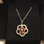 CHANEL Camellia Pearl White Red CC Pendant Necklace GOLD Chain Authentic NIB