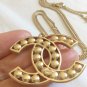 CHANEL Crystal Pearl CC Pendant Gold Chain Necklace 2015 Classic Authentic