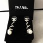 CHANEL Silver CC Stud White Crystal Curl Dangle Earrings Dainty NIB