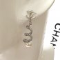 CHANEL Silver CC Stud White Crystal Curl Dangle Earrings Dainty NIB
