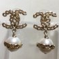 CHANEL CC Gold Chain Stud Pearl Dangle Earrings Authentic NIB