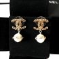 CHANEL CC Gold Chain Stud Pearl Dangle Earrings Authentic NIB