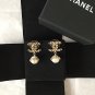 CHANEL CC Gold Chain Stud Pearl Dangle Earrings Authentic NIB