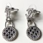 CHANEL Silver Twist CC Stud Blue Clear Crystal Lock Dangle Earrings Dainty