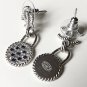 CHANEL Silver Twist CC Stud Blue Clear Crystal Lock Dangle Earrings Dainty