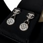 CHANEL Silver Twist CC Stud Blue Clear Crystal Lock Dangle Earrings Dainty