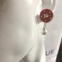 CHANEL Red Acrylic Gold Star CC Stud Pearl Dangle Earrings Authentic NIB