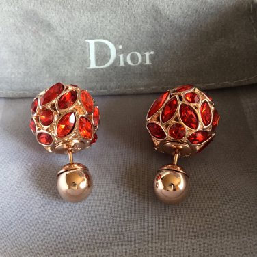 DIOR TRIBAL Red Crystal Gold Stud Earrings Mise En Dior Tribale Authentic NIB