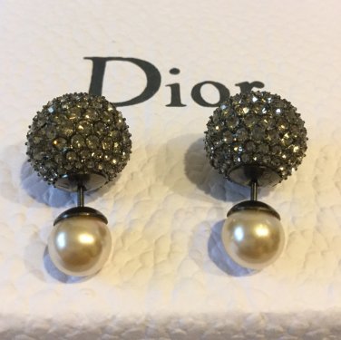 DIOR TRIBAL Pearl Stud Ruthenium Tiny Crystal Earrings Mise En Dior Tribale