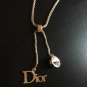 CHRISTIAN DIOR Signature Crystal Gold Fashion Necklace Authentic NIB