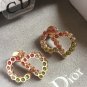 YOUR DIOR Signature Earrings Gold CD Pink Green Crystal Authentic NIB
