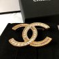 CHANEL CC Grey Clear Gradual Crystal Gold Fashion Brooch Pin Authentic NIB