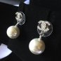 CHANEL CC Silver Metal MINI Crystal Stud Pearl Dangle Earrings Classic NIB