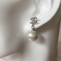 CHANEL CC Silver Metal MINI Crystal Stud Pearl Dangle Earrings Classic NIB