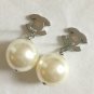 CHANEL CC Silver Metal MINI Crystal Stud Pearl Dangle Earrings Classic NIB