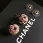 CHANEL CC Red Pink Crystal Stud Earrings Gold Sphere Hallmark Authentic NIB