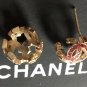 CHANEL CC Red Pink Crystal Stud Earrings Gold Sphere Hallmark Authentic NIB