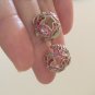 CHANEL CC Red Pink Crystal Stud Earrings Gold Sphere Hallmark Authentic NIB