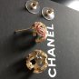 CHANEL CC Red Pink Crystal Stud Earrings Gold Sphere Hallmark Authentic NIB