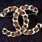 CHANEL CC RED Leather Woven Gold Chain Brooch 2016 RUNWAY Authentic RARE NIB