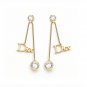 DIOR by DIOR 2 Crystal Gold Chain Dangle Earrings Signature Icon NIB