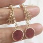 CHANEL Gold Stud No 5 Red enamel CC Metal Chain Dangle Drop Earrings