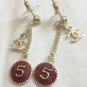 CHANEL Gold Stud No 5 Red enamel CC Metal Chain Dangle Drop Earrings