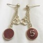 CHANEL Gold Stud No 5 Red enamel CC Metal Chain Dangle Drop Earrings