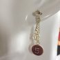 CHANEL Gold Stud No 5 Red enamel CC Metal Chain Dangle Drop Earrings