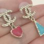CHANEL Gold Pattern CC Stud Blue/Red enamel Metal Small Dangle Drop Earrings