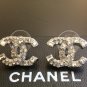 CHANEL Medium CC Silver Stud Earrings Crystal Square Round Authentic NIB