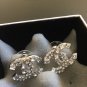 CHANEL Medium CC Silver Stud Earrings Crystal Square Round Authentic NIB