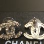 CHANEL Medium CC Silver Stud Earrings Crystal Square Round Authentic NIB