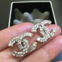 CHANEL Medium CC Silver Stud Earrings Crystal Square Round Authentic NIB