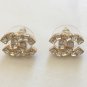 CHANEL Gold CC Stud Earrings Crystal Square Small Authentic NIB