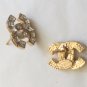 CHANEL Gold CC Stud Earrings Crystal Square Small Authentic NIB