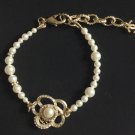 CHANEL Camellia CC Crystal Pearl Bracelet Gold Metal Authentic NIB