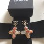 CHANEL Vintage GOLD CC Agate Stone Cross Dangle Drop Earrings NIB