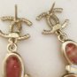 CHANEL Vintage GOLD CC Agate Stone Cross Dangle Drop Earrings NIB