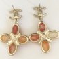CHANEL Vintage GOLD CC Agate Stone Cross Dangle Drop Earrings NIB