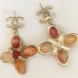CHANEL Vintage GOLD CC Agate Stone Cross Dangle Drop Earrings NIB