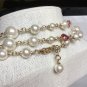 CHANEL Vintage CC PEARL Necklace Gold Chain Twist Red Pink Crystal NIB