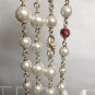 CHANEL Vintage CC PEARL Necklace Gold Chain Twist Red Pink Crystal NIB