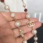 CHANEL Vintage CC PEARL Necklace Gold Chain Twist Red Pink Crystal NIB
